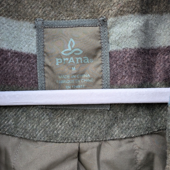 Women's wool coat green teal medium striped prana - Picture 2 of 5